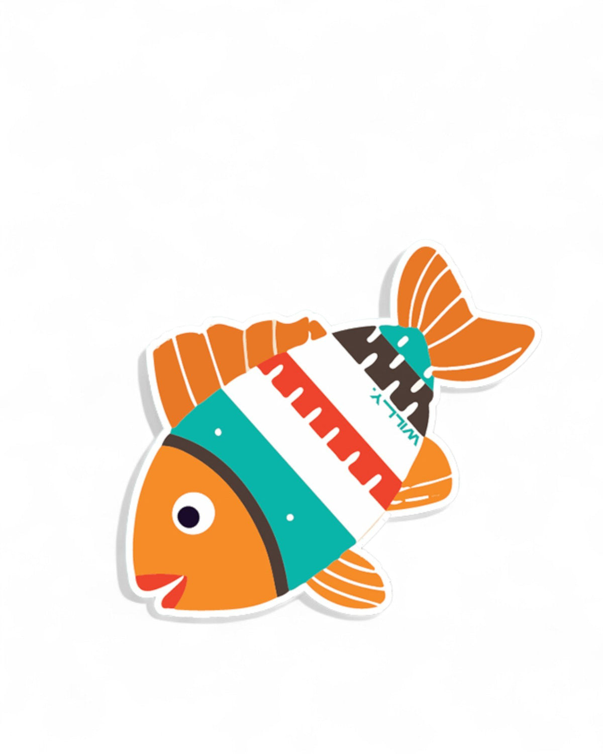 Spugna da cucina sagomata a forma di pesce arancione con pinne e righe colorate