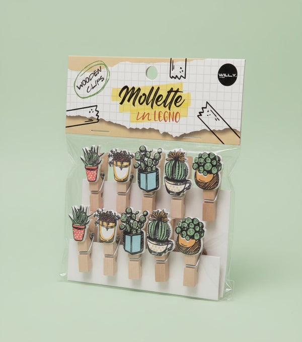 SET 10 MOLLETTE LEGNO CACTUS