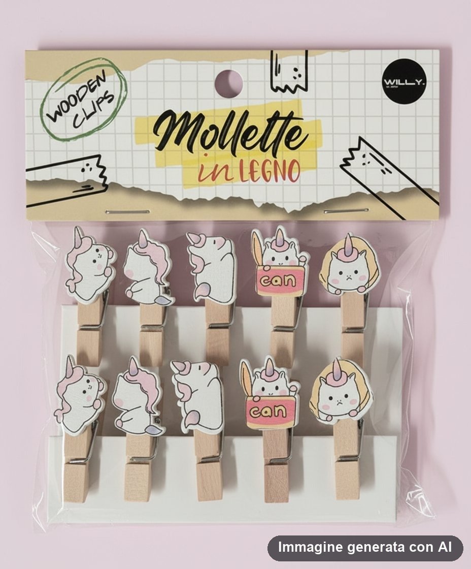 SET 10 MOLLETTE LEGNO UNICORN