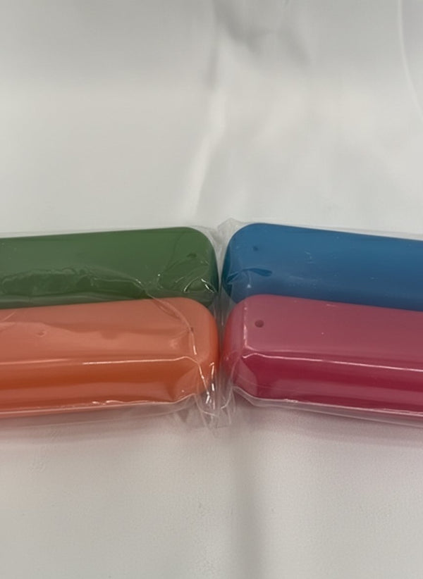 Set 2 portaspazzolino colorati in plastica, verde, arancione, blu e rosso, confezionati sottovuoto