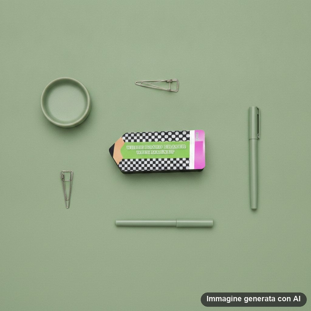 Cancellini magnetici per lavagna a forma di matita, con fantasie a righe e a pois in colori vivaci