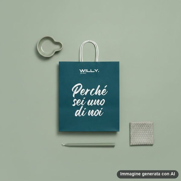 Quattro shopper medie in colori scuri con frasi ironiche scritte in bianco e manici in corda