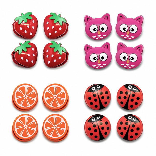 Clip chiudipacco colorate a forma di fragola, gufo, fetta d'arancia e coccinella