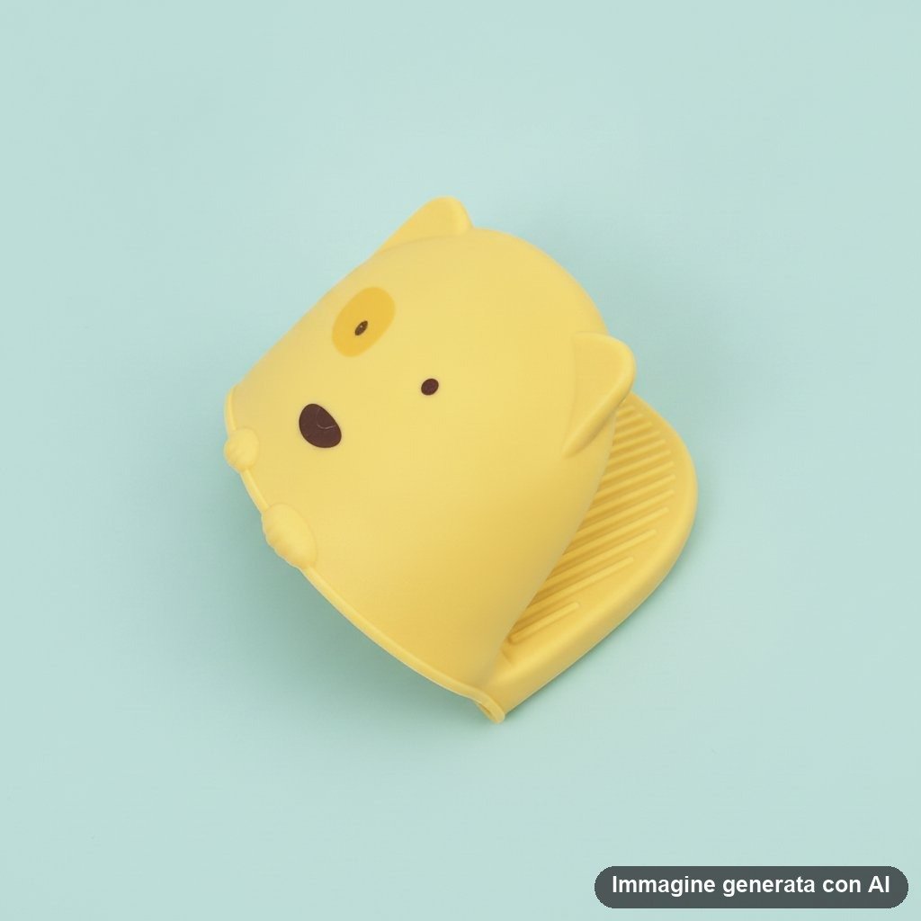 Presina in silicone a forma di orso giallo con viso kawaii, accessorio cucina morbido e antiscivolo
