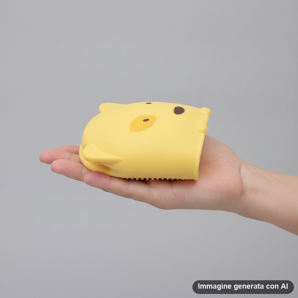 Presina in silicone a forma di orso giallo con viso kawaii, accessorio cucina morbido e antiscivolo