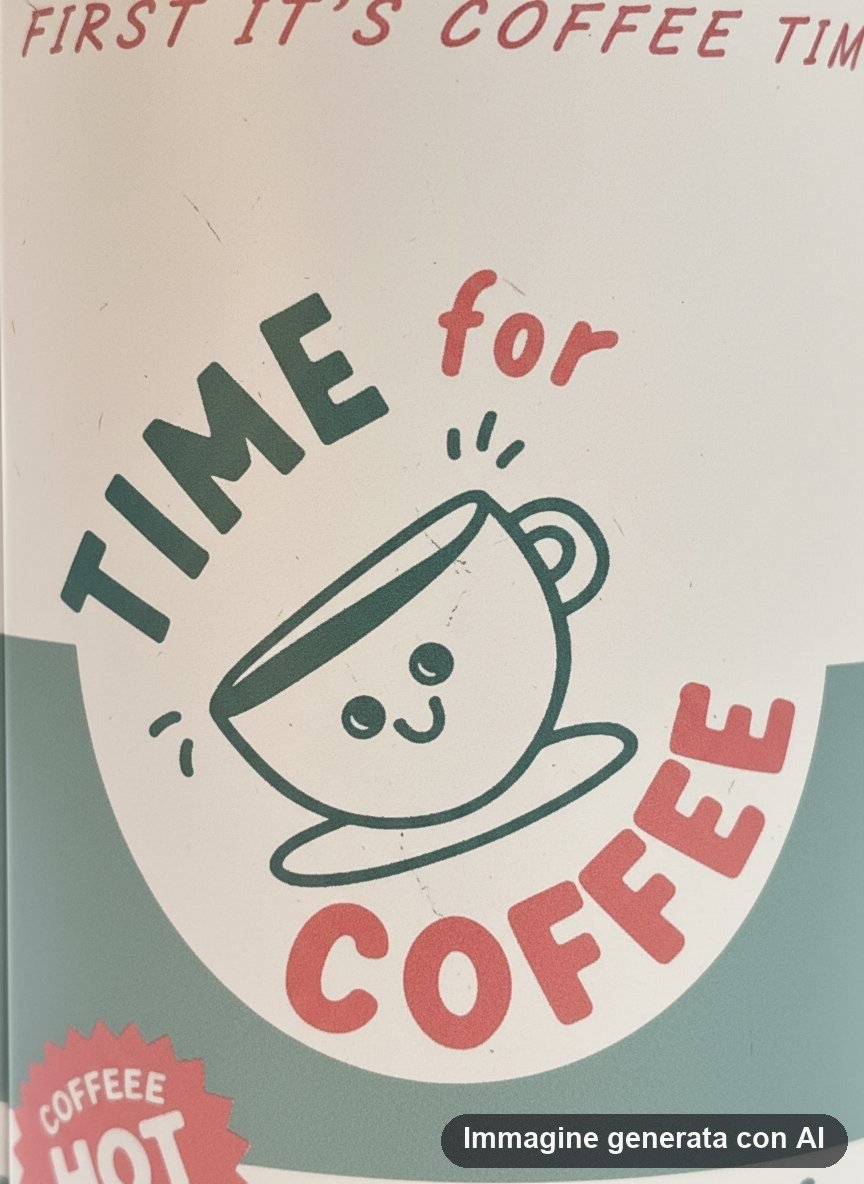 Barattolo in metallo verde salvia con tazzina di caffe sorridente disegnata e scritta time for coffee