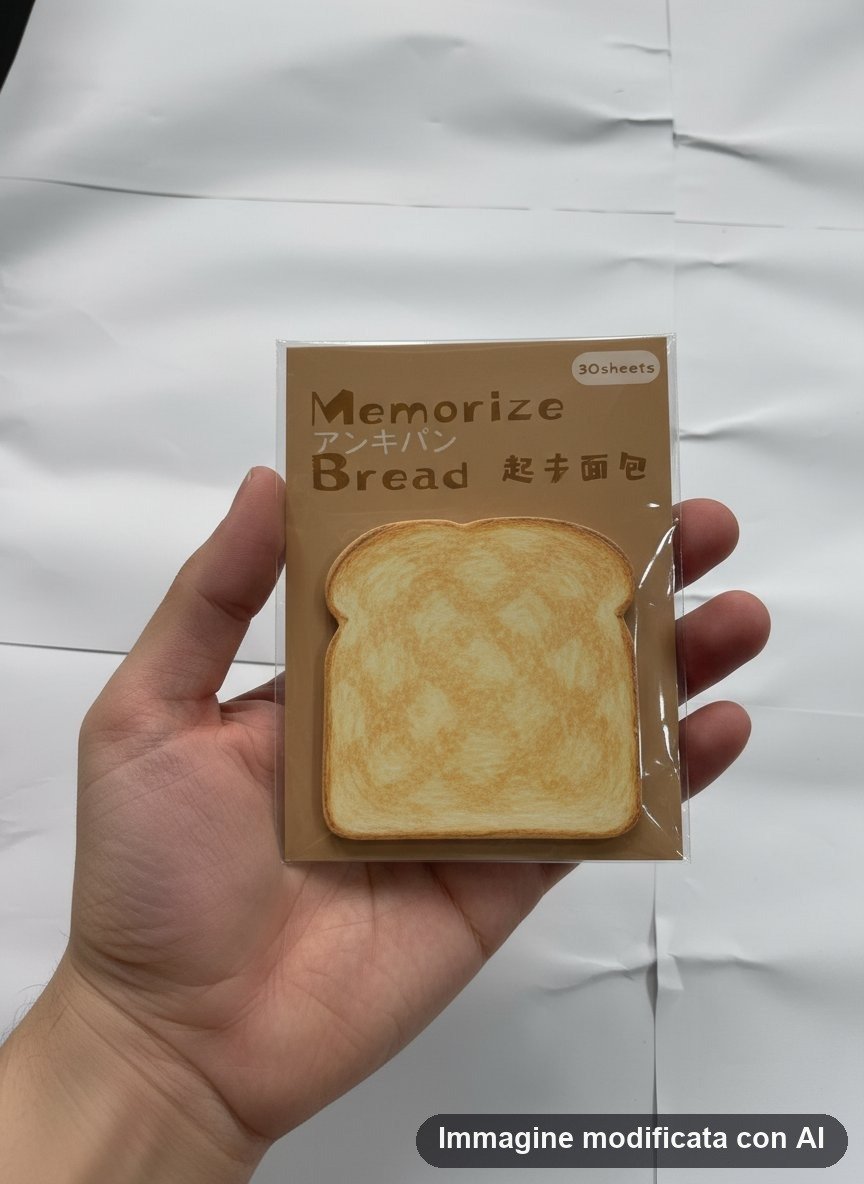 Quattro blocchetti di foglietti adesivi a forma di fetta di pane tostato con uovo, formaggio e marmellata