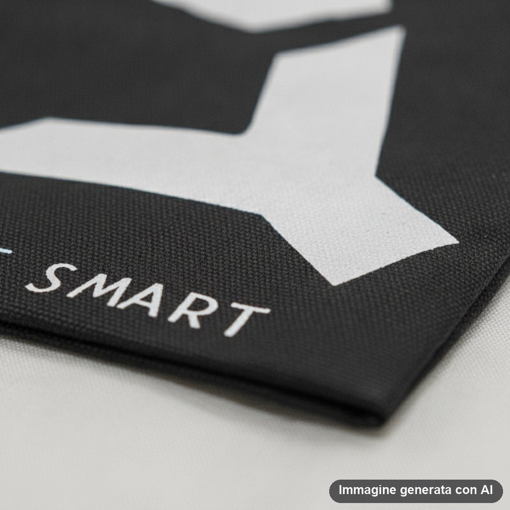 Shopper nera in tessuto con forme geometriche bianche astratte e logo Willy Be Smart