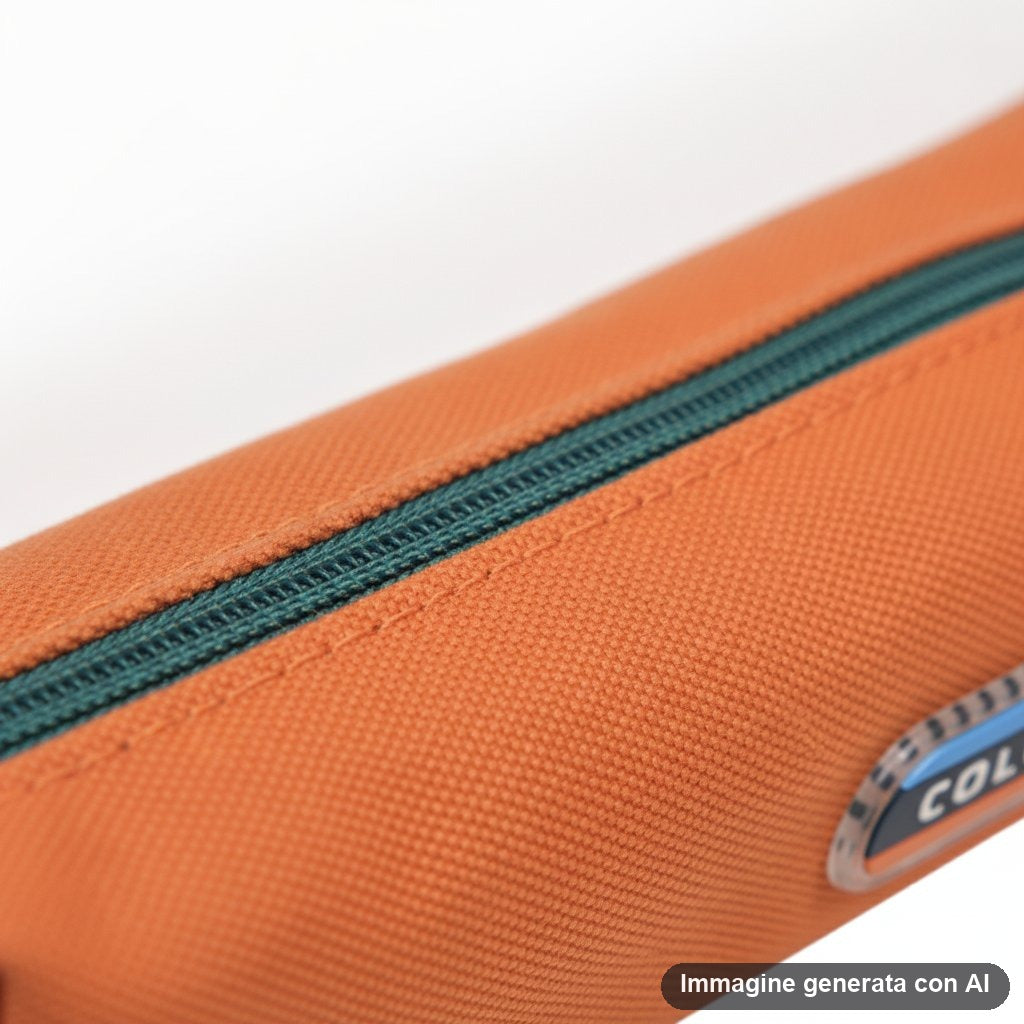 Quattro astucci portapenne a tubo con cerniera e passante a righe, in verde, arancione, blu e azzurro