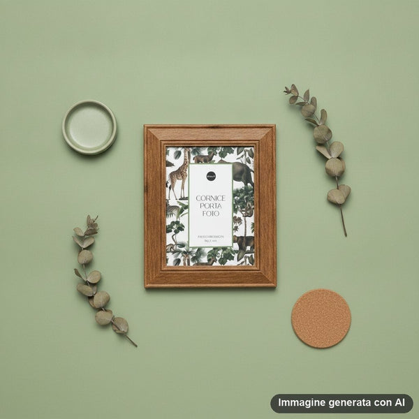 Tre cornici portafoto in legno disponibili in bianco naturale, marrone caldo e grigio scuro con cavalletto integrato