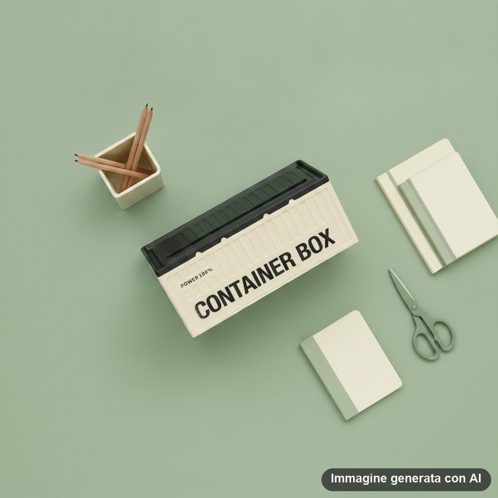 Contenitore rettangolare a forma di container in plastica avorio con coperchio nero apribile