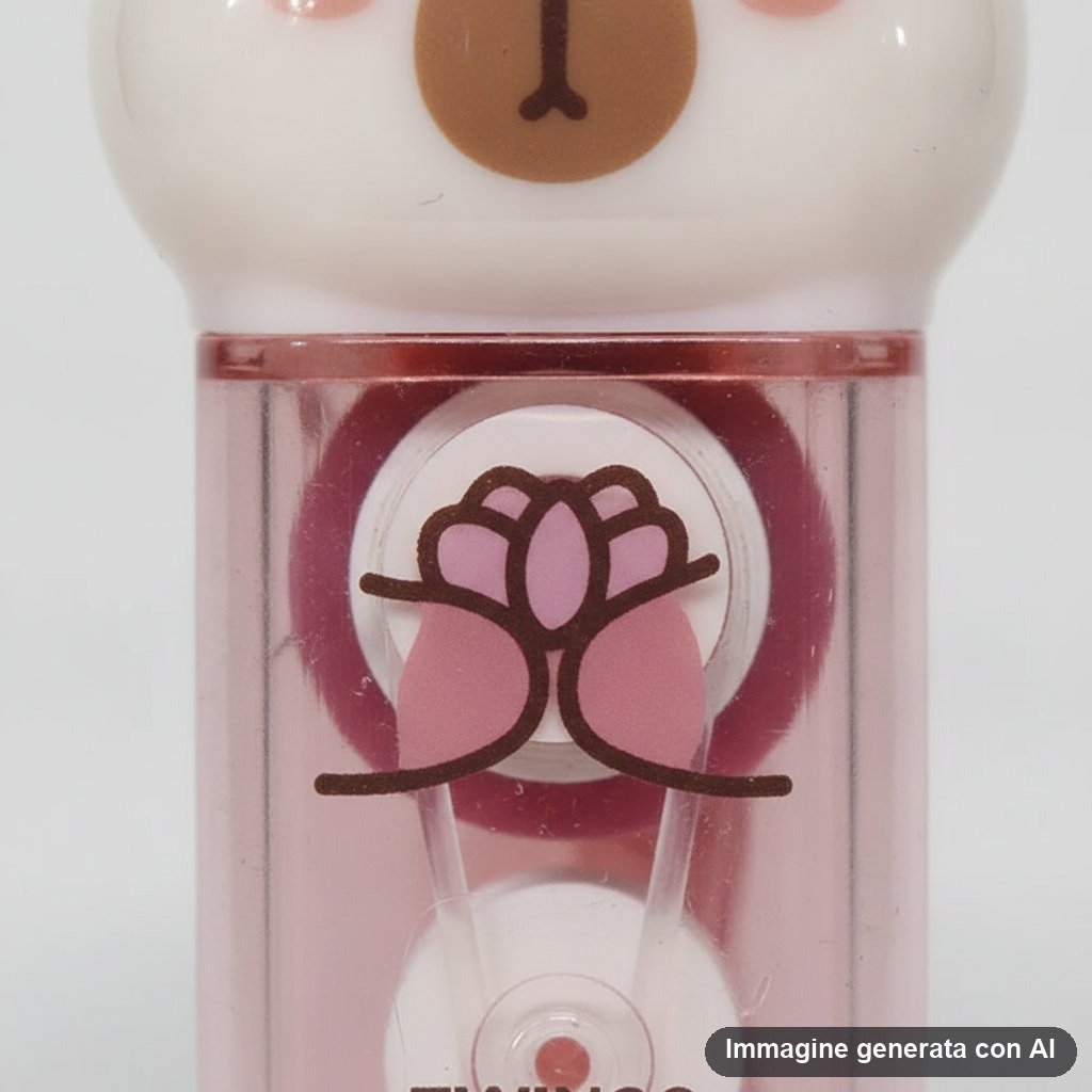 Due correttori a forma di capibara, uno beige e uno rosa pastello, con disegno kawaii e confezione colorata
