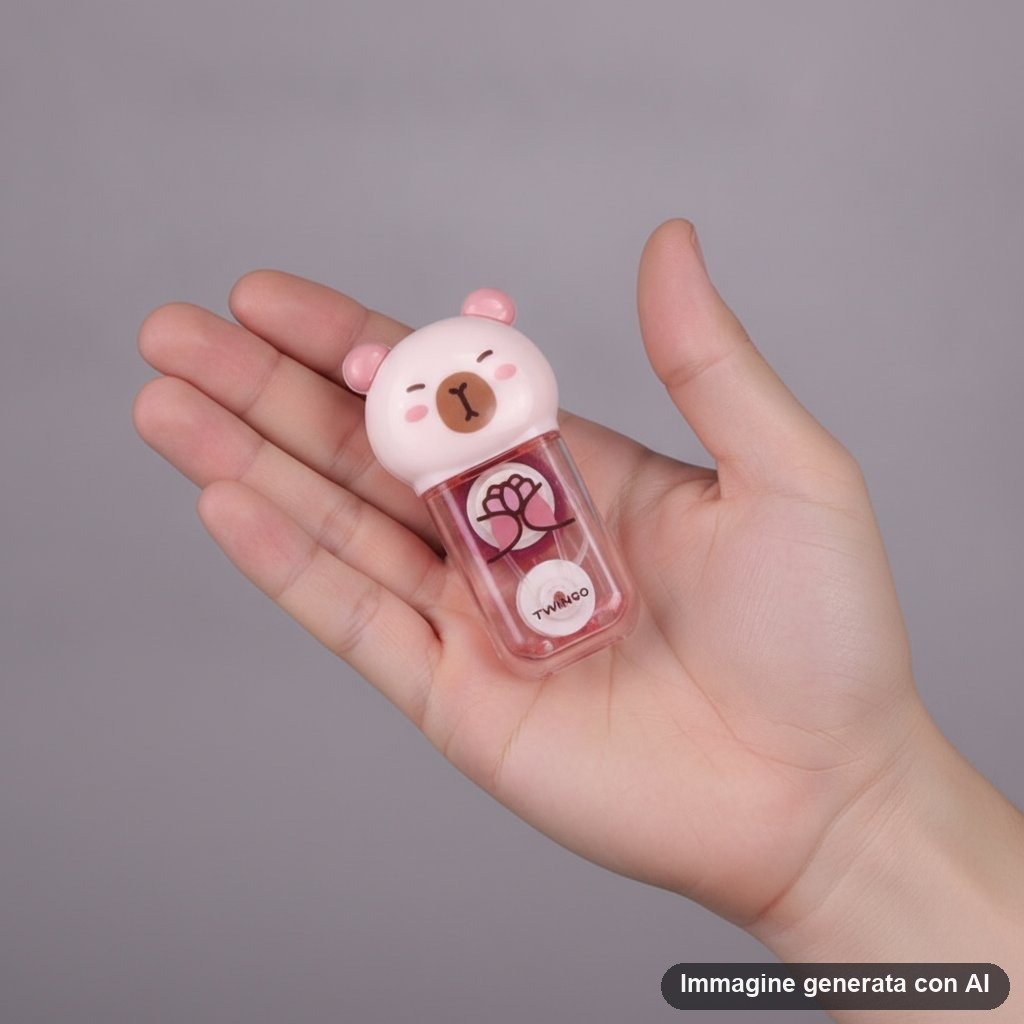 Due correttori a forma di capibara, uno beige e uno rosa pastello, con disegno kawaii e confezione colorata