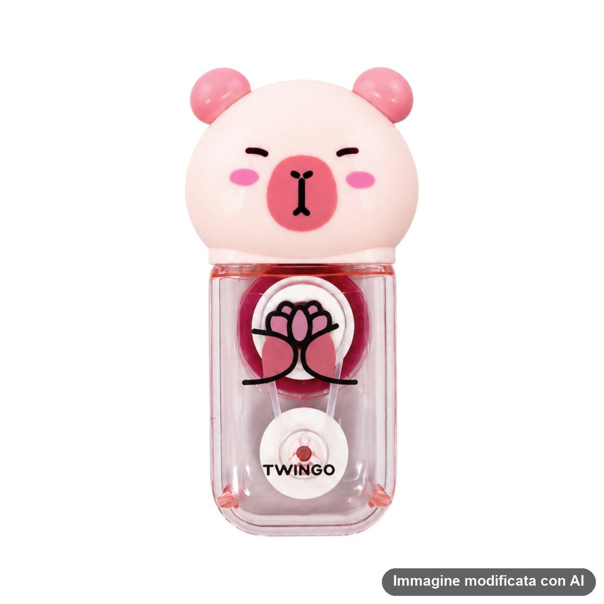 Due correttori a forma di capibara, uno beige e uno rosa pastello, con disegno kawaii e confezione colorata