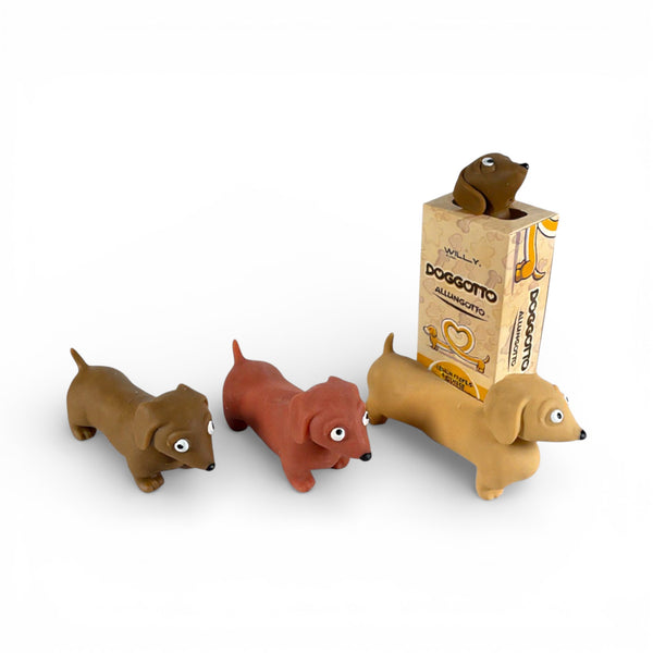 Cane bassotto giocattolo allungabile ed elastico, gadget morbido per bambini - Willy Be Smart
