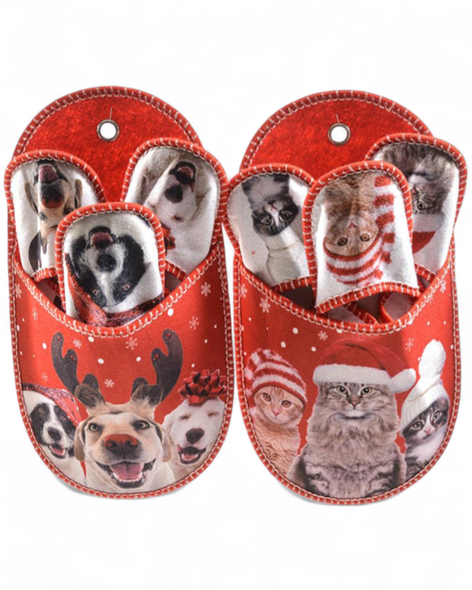 CIABATTONA PANNOLENCI CON 3 PAIA DI PANTOFOLE PETS XMAS