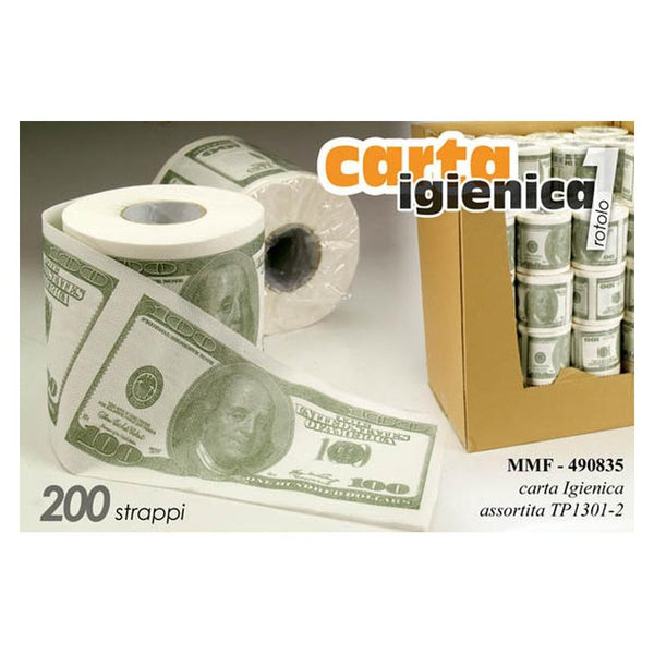 Rotolo di carta igienica con stampa di banconote da 100 dollari verdi e bianche, confezione da 200 strappi