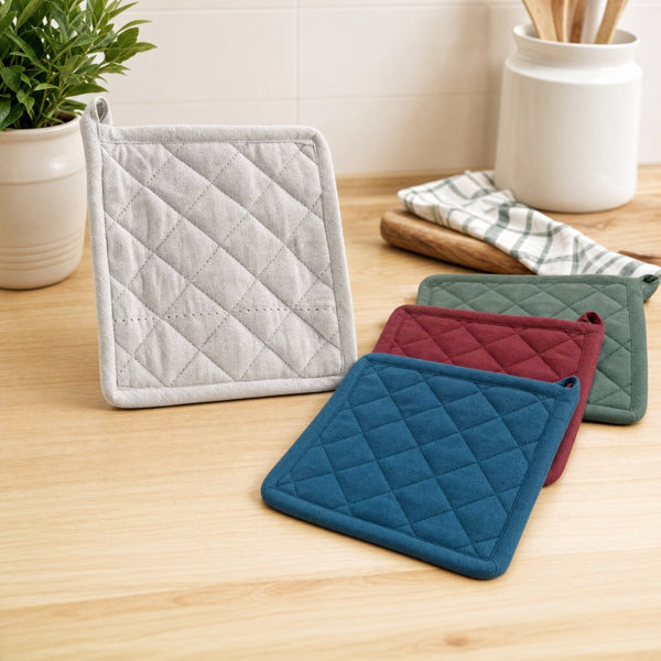 Presina cucina trapuntata a rombi in cotone, disponibile in grigio, blu, bordeaux e verde, misura 20x20 cm
