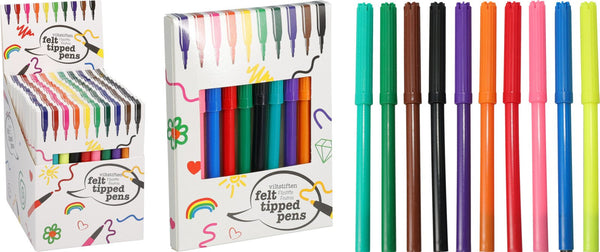 Set di dieci pennarelli a punta in feltro in colori assortiti con astuccio in cartoncino