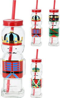 BICCHIERE VETRO PER BIBITA CON CANNUCCIA 300ML XMAS