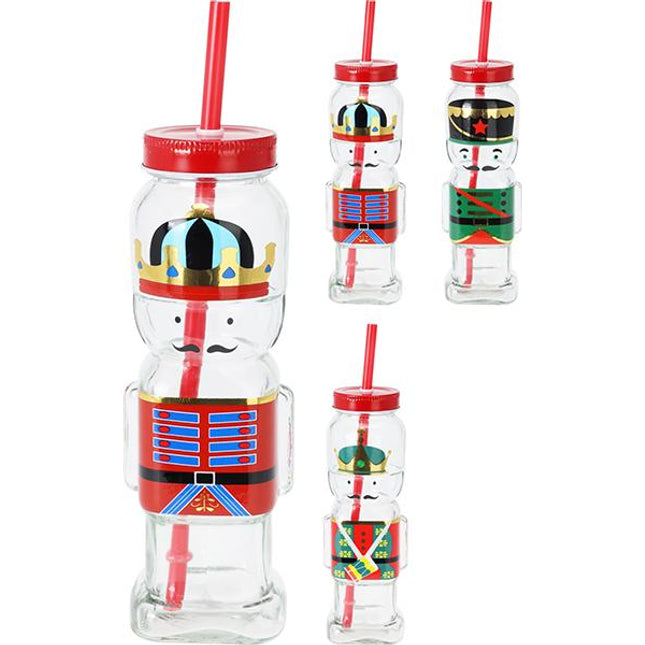 BICCHIERE VETRO PER BIBITA CON CANNUCCIA 300ML XMAS