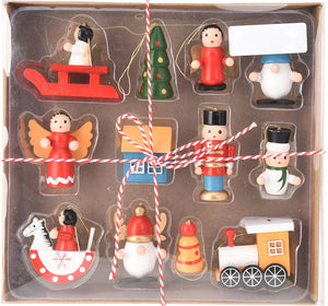 GIFT BOX 12 DECORAZIONI LEGNO XMAS