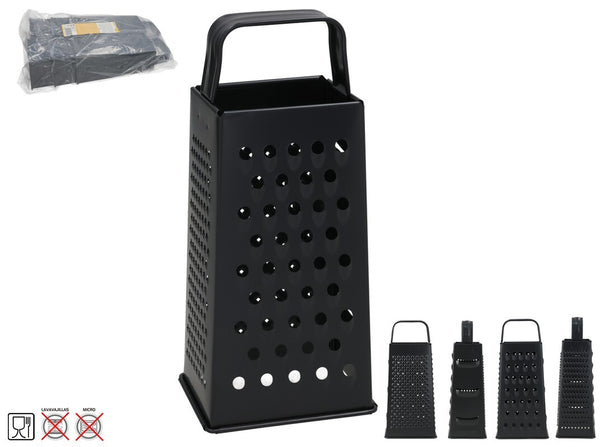 Grattugia da cucina a 4 lati in acciaio inox nera con manico, multiuso - Willy Be Smart