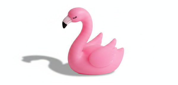 Lampada punto luce Flamingo rosa con dettagli neri e grigio, design a forma di cigno decorativo