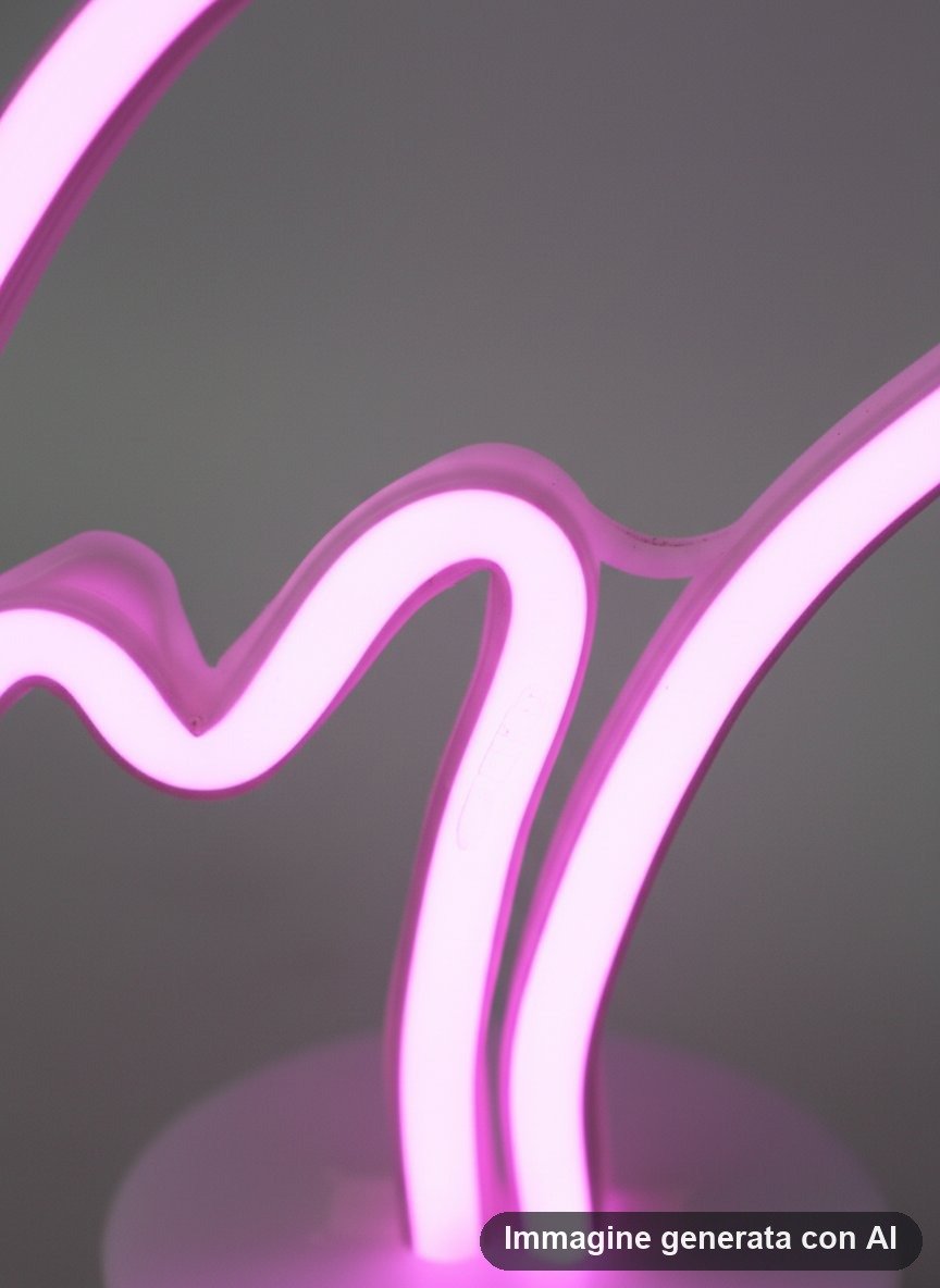 Lampada al neon a forma di fenicottero con luce rosa e base tonda