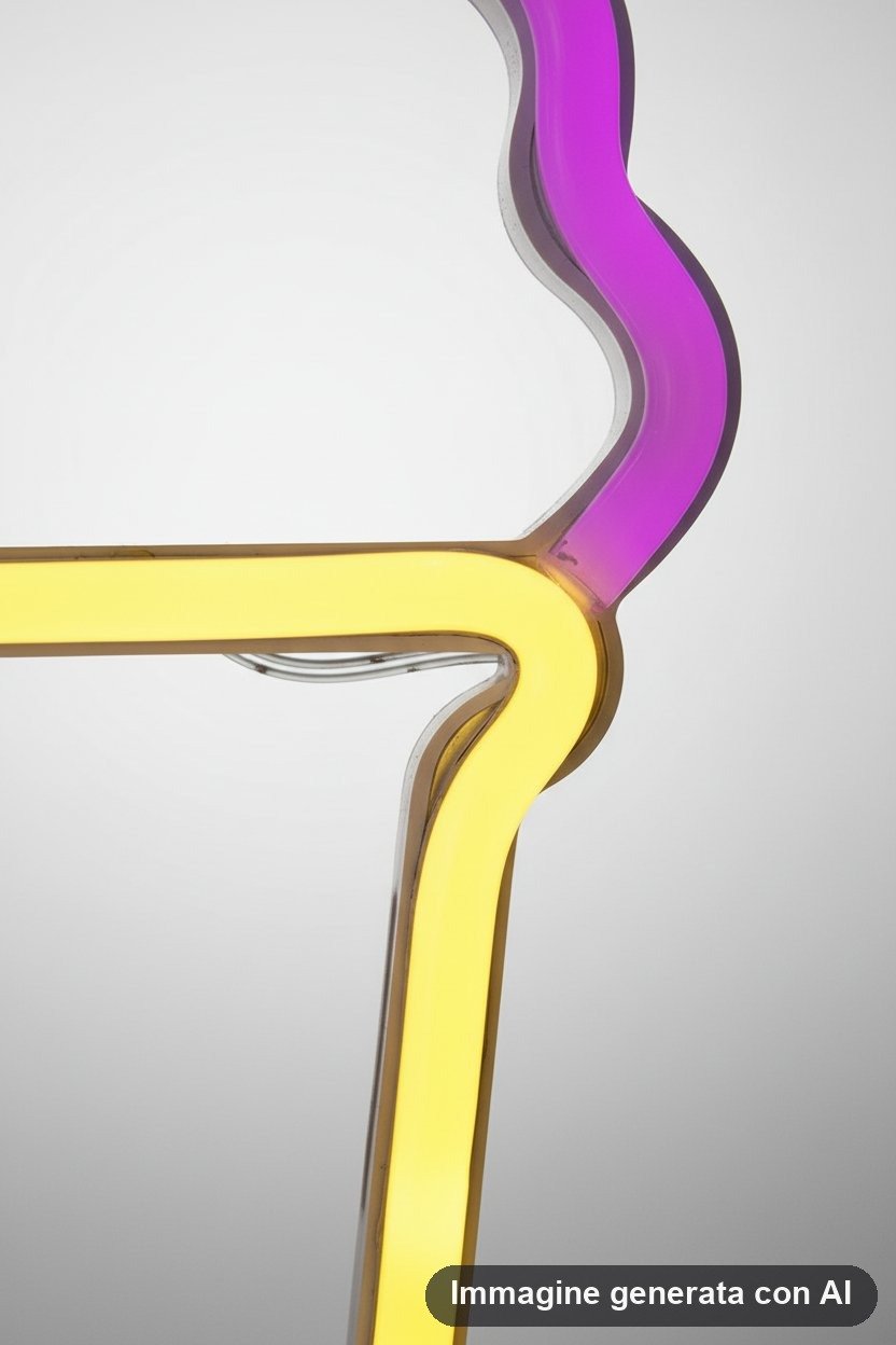 Lampada al neon a forma di cono gelato con luce viola e gialla e base tonda