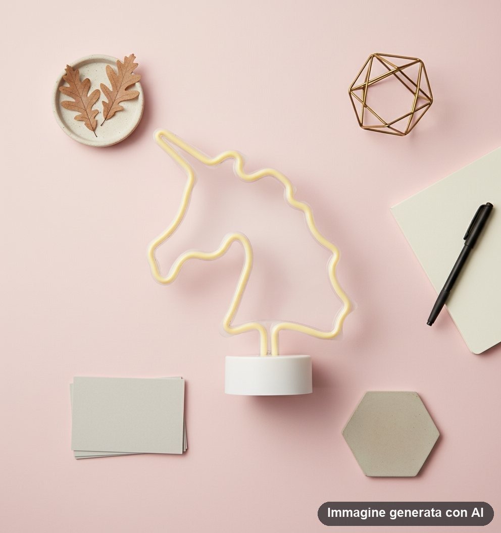 Lampada al neon a forma di testa di unicorno con luce gialla e base tonda