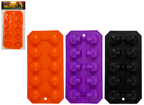 Vaschette per cubetti di ghiaccio a forma di teschio e zucca, arancione viola e nera