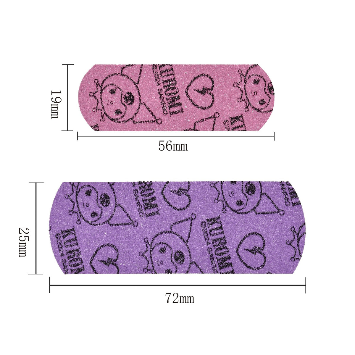 Scatola in latta viola con personaggio kawaii e farfalla, con cerotti rosa e viola decorati