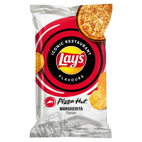 Patatine Lay's al gusto margherita di Pizza Hut in sacchetto con immagine di pizza e chips croccanti