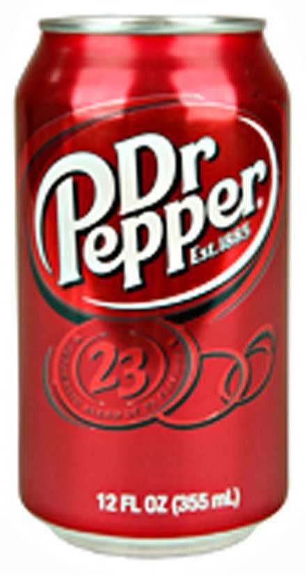 Lattina Dr Pepper rossa 355ml con logo bianco e dettagli grafici scuri