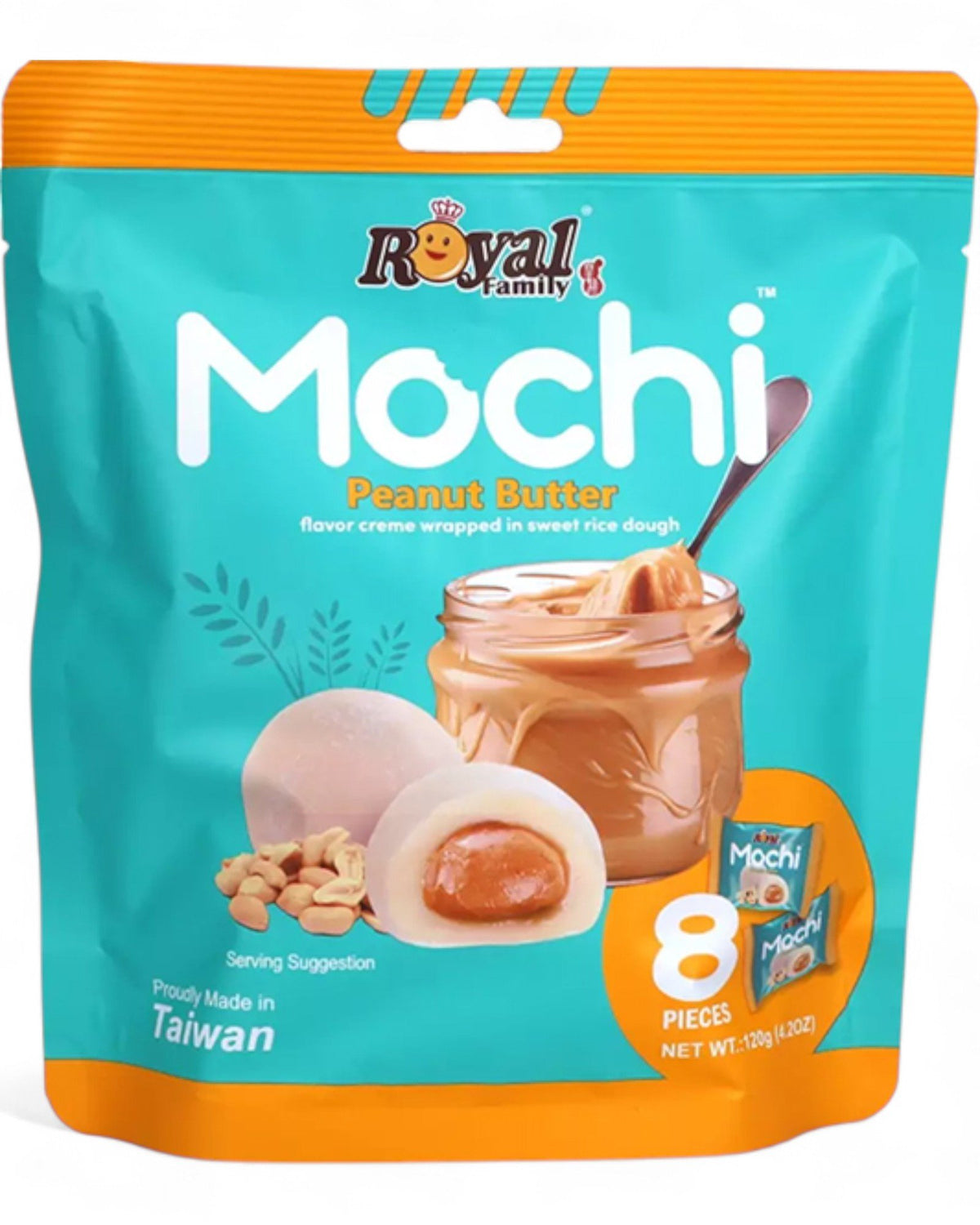 Mochi Peanut Butter Royal Family 8 pezzi - dolcetti al burro di arachidi ricoperti di riso dolce