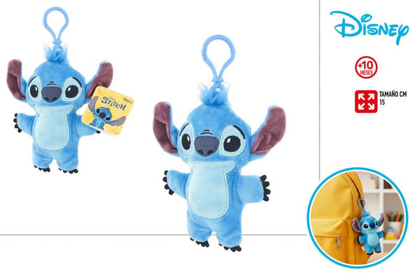 Portachiavi peluche Stitch Disney, pupazzo morbido azzurro 15 cm con moschettone - Willy Be Smart