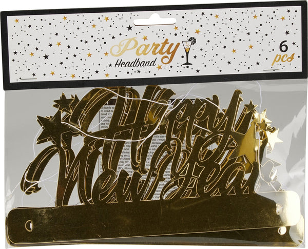 6 cerchietti party oro con scritta Happy New Year e stelle, accessori per capelli capodanno