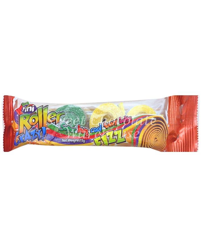 Busta di caramelle gommose a rotolo con zucchero in superficie nei colori verde, giallo, arancione e rosso