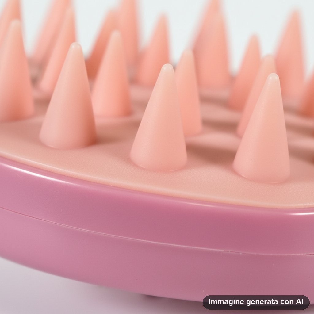 Massaggiatore scalp capelluto a forma di cuore rosa con punte in silicone e confezione con decorazioni cuori