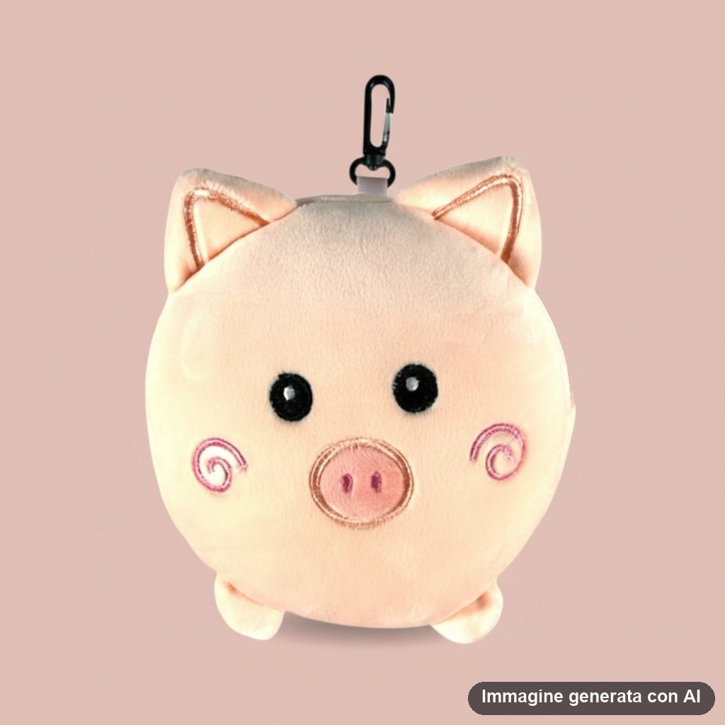 Cuscino da viaggio con maschera per dormire a forma di maiale bianco con orecchie rosa, occhi neri e nasino rosa, dotato di g