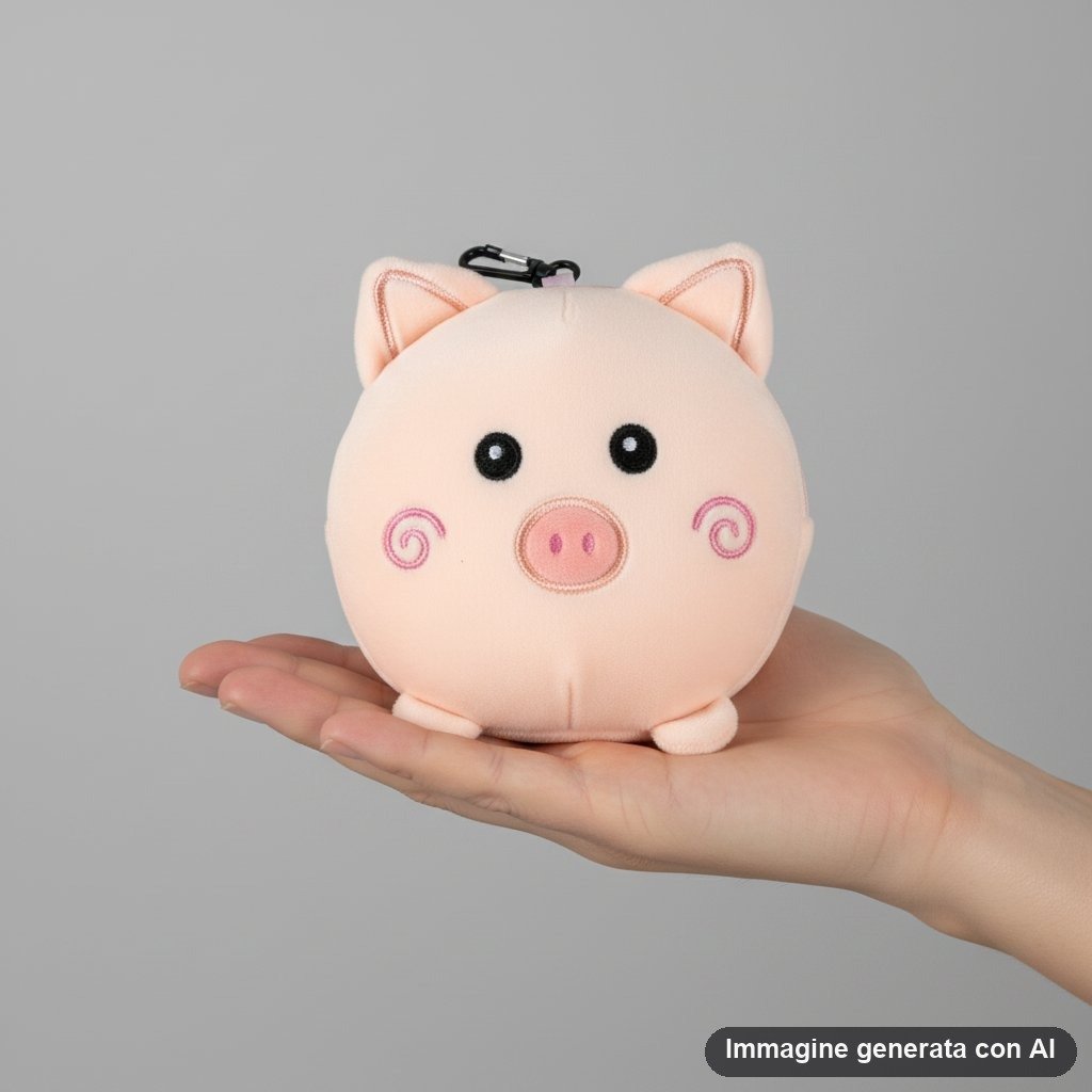Cuscino da viaggio con maschera per dormire a forma di maiale bianco con orecchie rosa, occhi neri e nasino rosa, dotato di g
