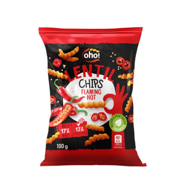 OHO LENTIL CHIPS FLAMING HOT 100 GR. PATATINE LENTICCHIE