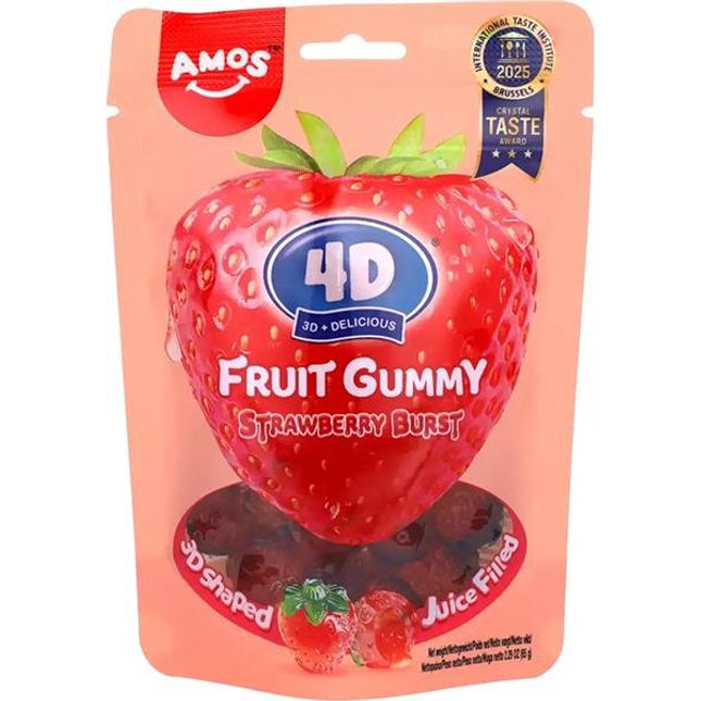 AMOS FRUIT GUMMY JUICY BURST STRAWBERRY 65 GR. - Willy Be Smart