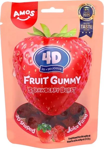 AMOS FRUIT GUMMY JUICY BURST STRAWBERRY 65 GR. - Willy Be Smart