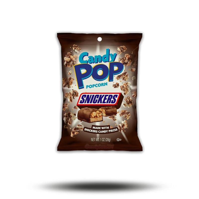 Sacchetto di popcorn caramellato al gusto Snickers con pezzi di cioccolato e arachidi, formato mini 28 grammi