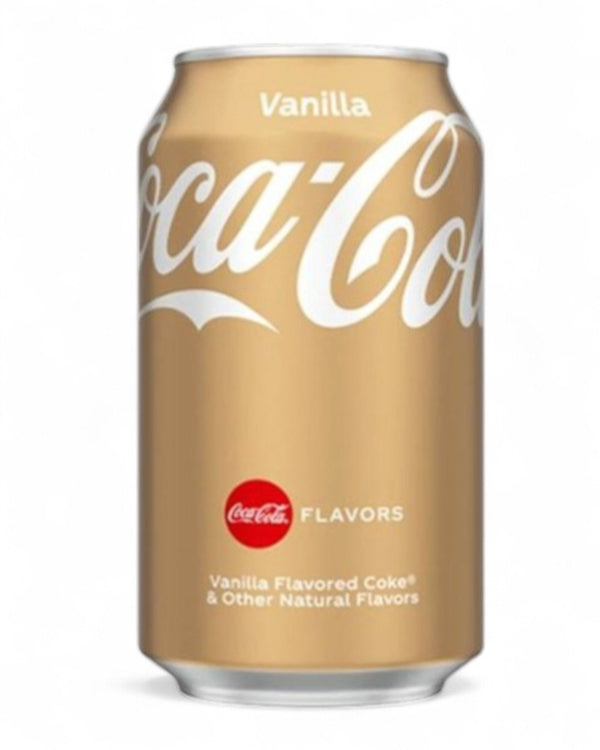 Lattina Coca Cola Vanilla 330ml oro con scritta bianca e logo rosso Coca Cola Flavors