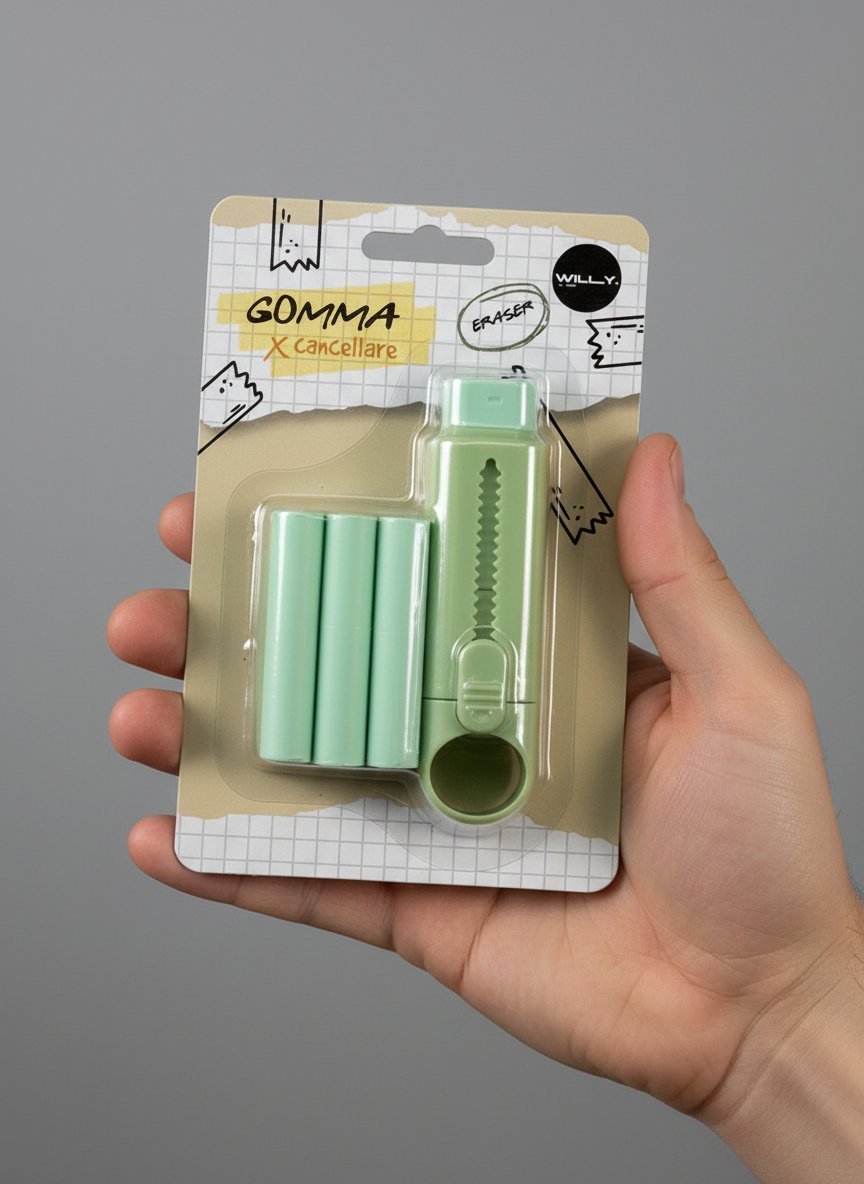 Gomma per cancellare verde con refill e portachiavi, set completo per studenti