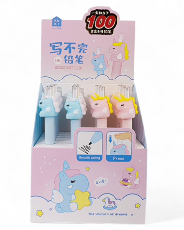 Lapis infinito unicorno HB azzurro e rosa con testina a forma di unicorno, confezione da 100 pezzi