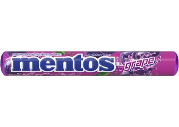 Mentos Grape 29g caramelle gommose al gusto uva in confezione cilindrica viola e blu
